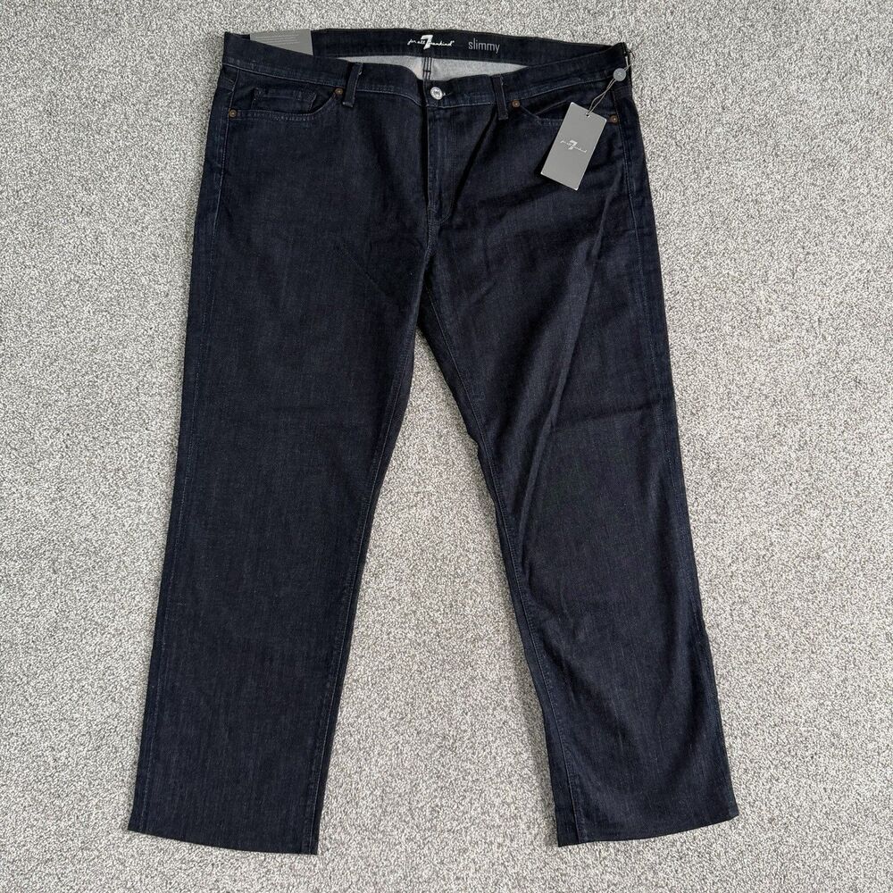 7 For All Mankind Slimmy Jeans Denim Slim Straight Mens Dark Wash Size 40x28 NEW